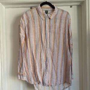 EUC Wild Fable Oversized Small  Striped Button Down Shirt - Orange, Blue, White